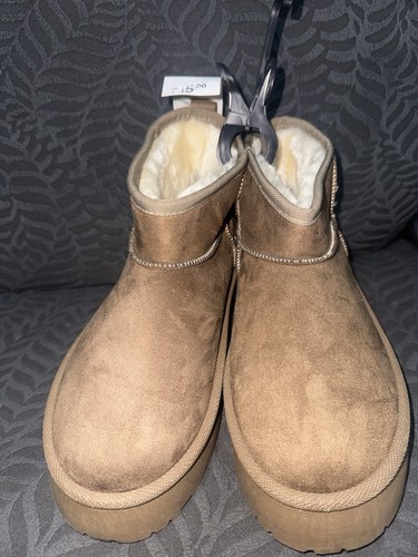 Tan faux chunky platform boots - faux,