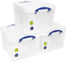 Really Useful Plastic Storage Box Bonus Pack 3x35 Litre Clear