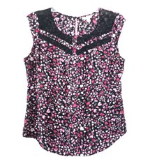 Candies Black & Pink Floral Sleeveless Top with lace inserts Size Medium