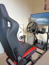 Full Racing Simulator Cockpit with Frame Seat UltraWide LCD Custom Wheel Sub