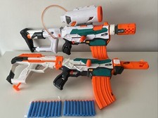 Nerf Modulus Tri-Strike Blasters X2 Custom Fitted X 20 Darts Custom DIY White