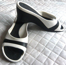 Ladies Crocs High Wedge Slip On Sandal Sassari Black & White Size UK8 US10