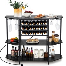 Wine Bar Cabinet 3 Tier kitchen Industrial Wine Rack Table w/Shelves-Grey