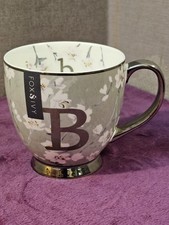Fox & Ivy for Tesco 'B' Alphabet Letter Mug - Floral Pattern with Silver Gilt