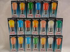15watt Coloured Pygmy Light Bulbs "Crompton" Branded BC. or SES End Caps
