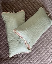 A Pair Of Laura Ashley Silk Floral Quilted Pillow Covers And Pillow Inserts