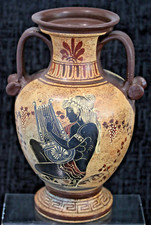 Grecian Urn..Showing Apollo and other mythological gods ..Handmade.. 11.5in tall