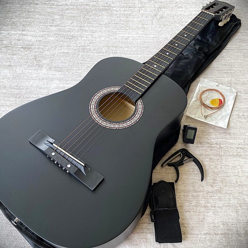 Black parlor acoustic guitar - acoustic,