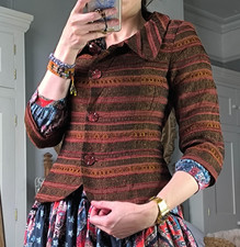 Unusual Vintage KALIKO Blazer Jacket Orange Fitted Tailored Stripe Viscose 8