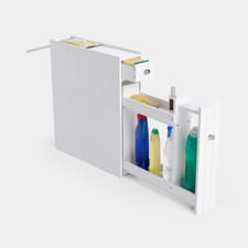 Slim Bathroom Storage Unit | White Slimline Narrow Cabinet w/ Shelving | VonHaus