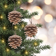 Christmas Tree Hanging Pine Cone Gold Tipped Decoration 6Pcs Festive Ornament