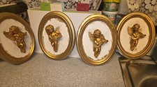 2   Gold Cherub Wall Plaque  21 & 16 cm