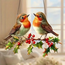 Christmas Robin Birds Stained