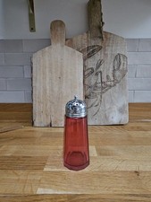 Vintage Cranberry Glass And White Metal Sugar Sifter