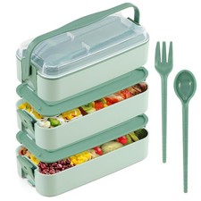 3 Layer Bento Lunch Box with Spoon Fork BPA Free Lunch Box with Compartments