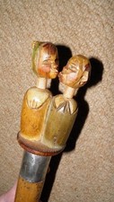 Edwardian Novelty Mechanical Gadget Kissing Couple Walking Stick  Cane - Silver