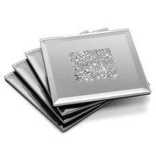 Lustre Silver Sparkle Glitter Mirrored Glass Coaster Set of 4 Mat Home Decor 