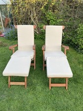 Two Beautiful Teak Steamer Chairs Wooden Sun Lounger