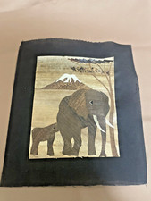 Original African Banana Leaf Artwork Marquetry Style Elephants Mountain safari