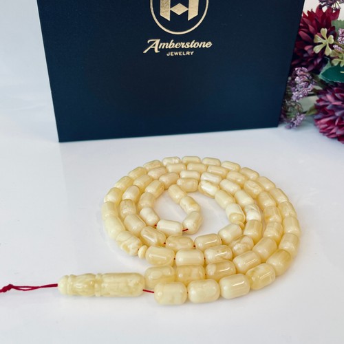 White baltic amber misbaha - baltic,