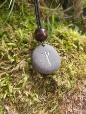 Carved Algiz Protection Rune Stone Pendant Necklace - Viking Jewellery