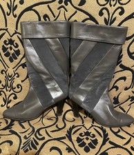 Ladies Heeled Boots Vintage Bally Grey Real Leather & Suede,  Size 6.5 “Linette”