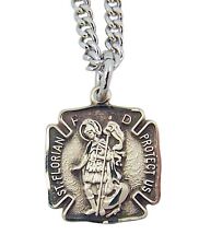 Sterling Silver Saint St Florian Protect Us Firefighter Medal Pendant, 5/8"