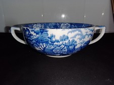 Woods And Sons England ENGLISH SCENERY Handled Soup Bowl  White,/ Blue