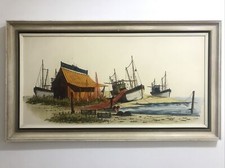 Large vintage painting moored - large,