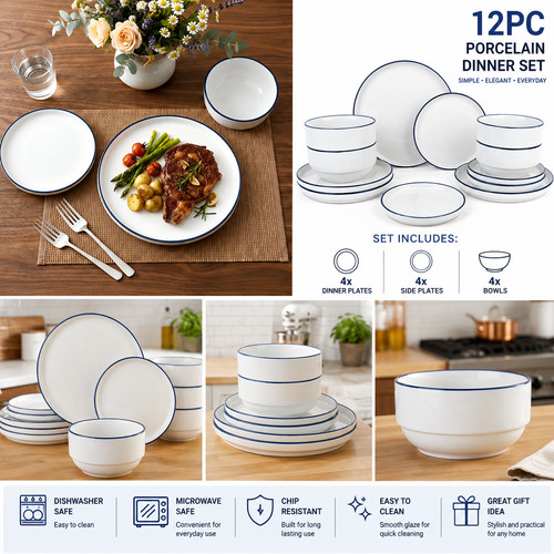 12pc porcelain dinnerware set - 12pc,