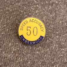C1950s Underwood Typewriter Company Speed & Accuracy 50 WPM Award Pin Badge-12mm