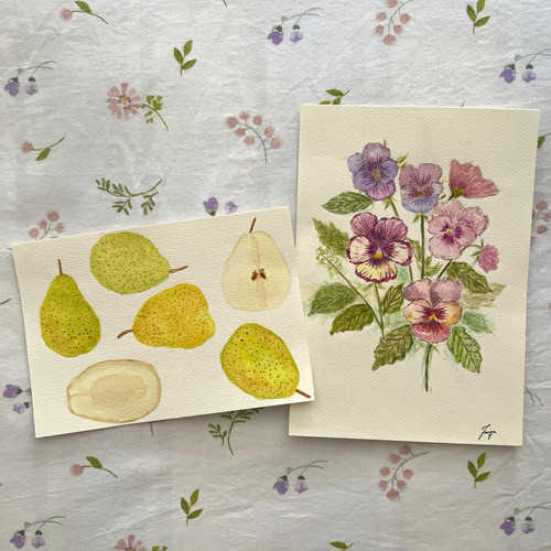 Botanical pear pansies - &,