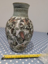 Vintage Denby c. 28cm Abstract Moss Green Leaf Vase incised Glyn Colledge Sign