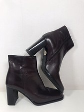 Shellys Purple Red Leather Ankle Boots Block High Heel Cushioned Zip  UK5