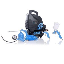 SGS 6 Litre Oil Free Air Compressor 5 Pc Air Hose & Air Tools Kit - 5.7CFM 1.5HP