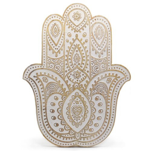 Mango wood hamsa wall - wood, plaque