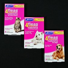 JOHNSONS 4FLEAS 3 TABLETS PACK START TO KILL DOG & CAT FLEAS IN 15 MINUTES-RSPCA
