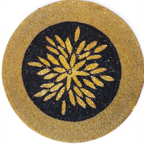 Black gold beaded charger - beaded,