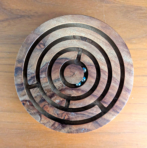 Wooden round maze labyrinth - wooden,