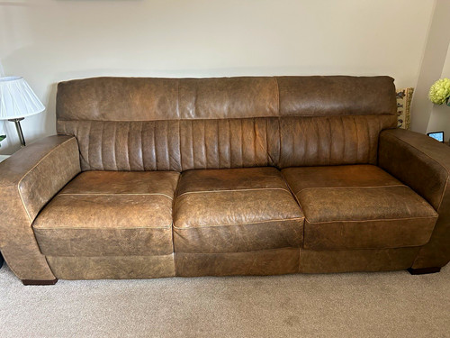Brown leather seater and - 3,