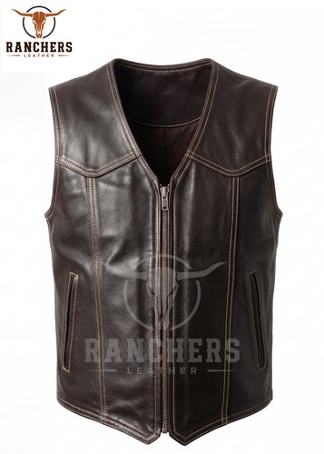 Brown motorcycle leather vest - leather,
