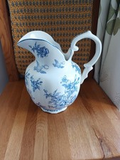 Vintage Wash Bowl Jug Floral Blue And White 26 Cm High X 18 Cm