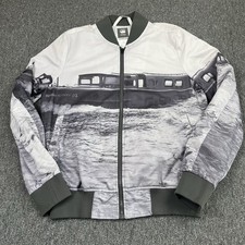 G Star Raw Jacket Mens Large White Yoshem Bomber AOP Mesh Lightweight Full Zip