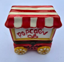 POPCORN CART TRINKET BOX WITH LID RED & WHITE STRIPS
