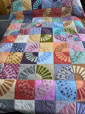 Handmade Chambrey Circles Patchwork Quilt, 92 x 77 inches