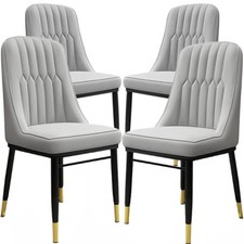 4PCS DINING CHAIRS SET LEATHER PADDED SEAT METAL LEG KITCHEN RESTAURANTS CHAIR