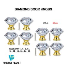 40mm Glass Crystal Door Knobs Gold Diamond Pulls for Cabinet Drawer Handle