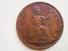 George V1:  Genuine One Penny Coin 1937,   Nice Coin