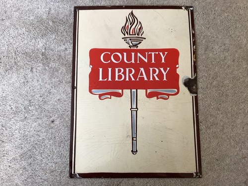 County library enamel sign - library,