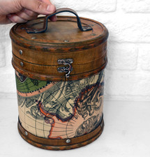 Large Wooden Round Storage Drum, Rusting Olde World Design, 22cms Tall